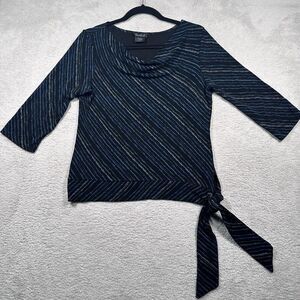 Y2K West End Stretchy Blouse Women Medium Side Tie Striped Cowl Neck Made in USA